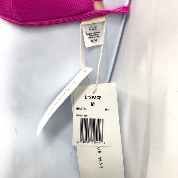 L SPACE Lindsay Bikini Top Medium Pink Bright Fuchsia Ribbed Triangle NWT - Picture 11 of 13